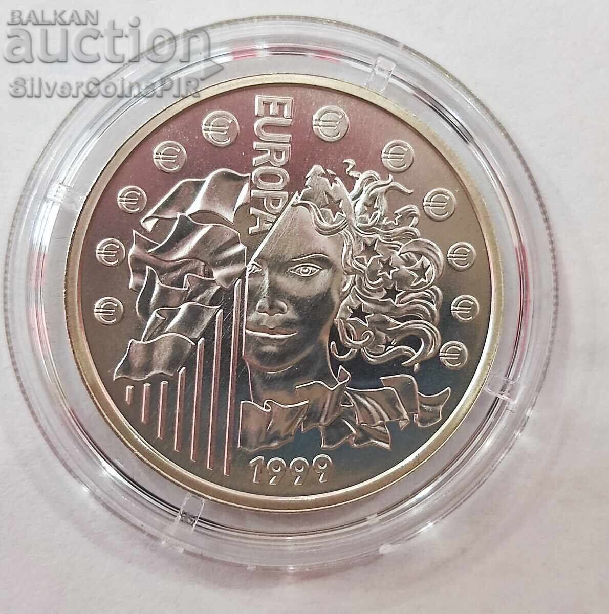 Silver 6.55957 Francs Introduction of the Euro 1999 France with price 70.00 BGN | € 35.79 Silver 6.55957 Francs Introduction of the Euro 1999 France with price 70.00 BGN | € 35.79