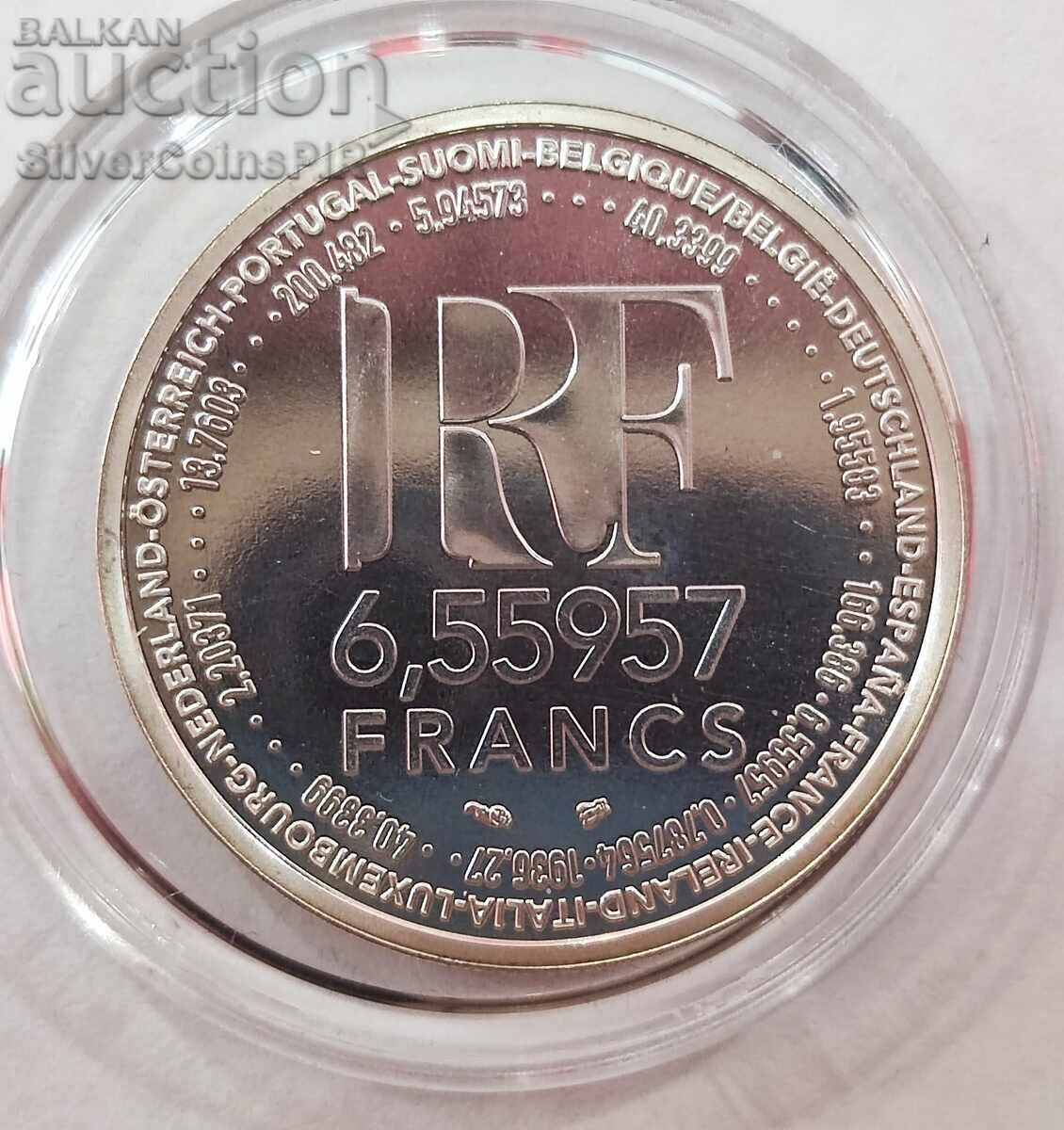 Auction Silver 6.55957 Francs Introduction of the Euro 1999 France Auction Silver 6.55957 Francs Introduction of the Euro 1999 France