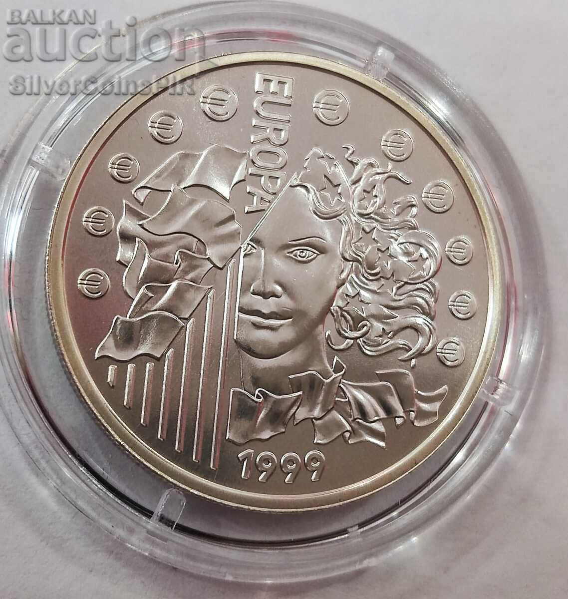 Silver 6.55957 Francs Introduction of the Euro 1999 France Silver 6.55957 Francs Introduction of the Euro 1999 France