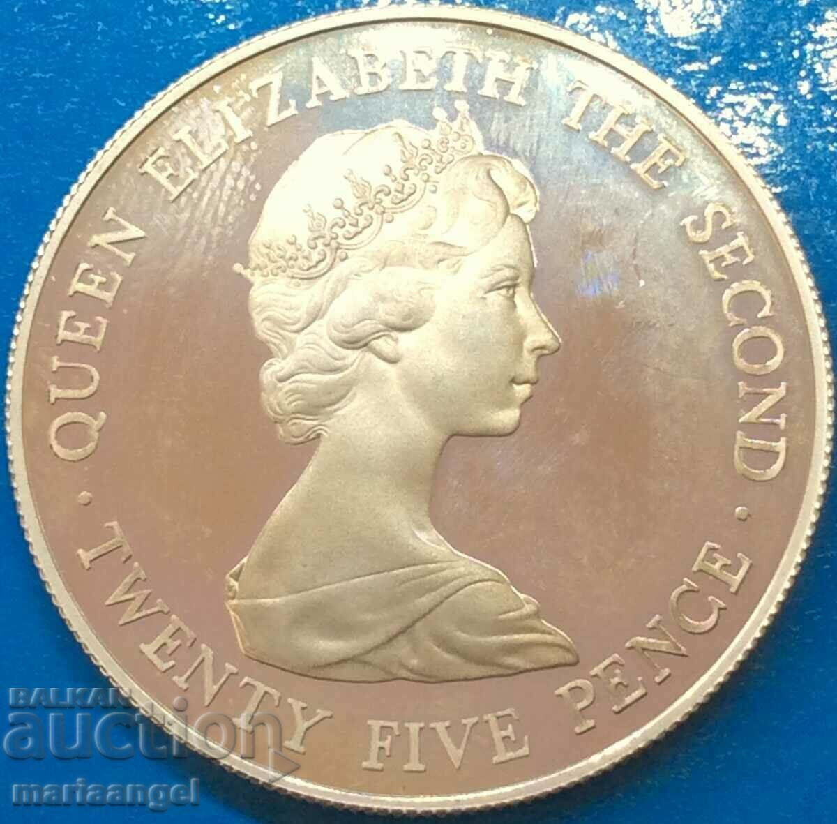 Auction  Guernsey 25 pence 1987 Royal Visit UNC PROOF 27.95g Ag