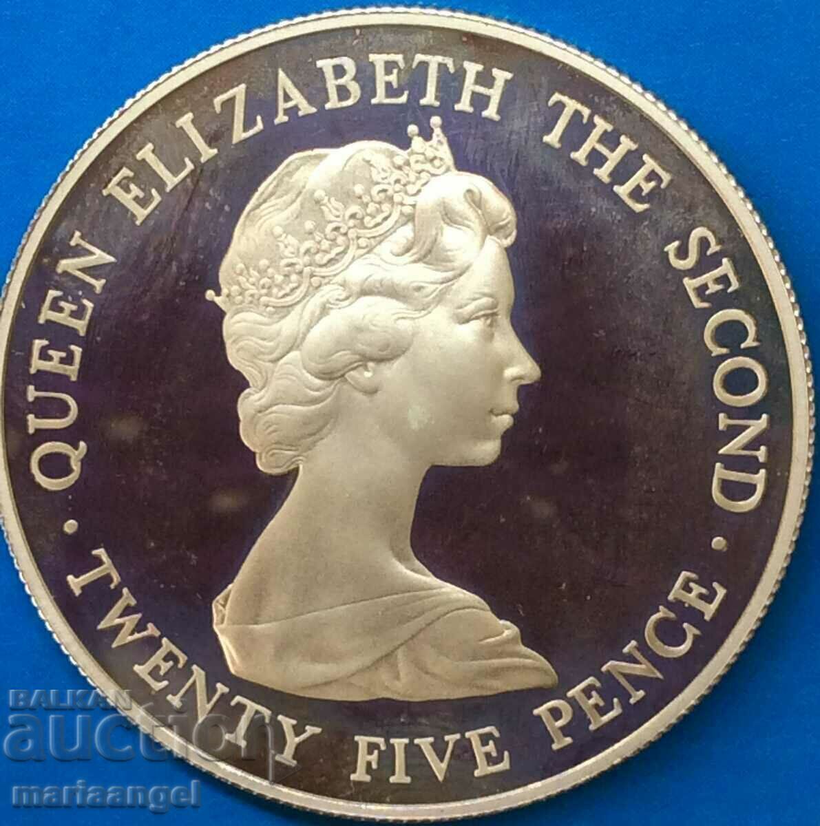 Guernsey 25 pence 1987 Royal Visit UNC PROOF 27.95g Ag