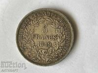 France Rare Silver Coin 5 Francs 1849 Silver