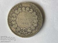 France Rare Silver Coin 5 Francs 1852 Silver