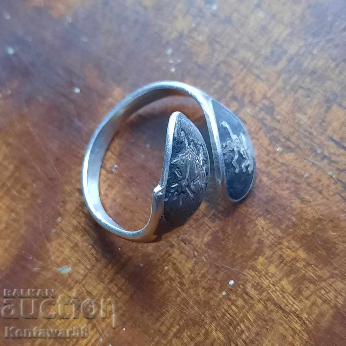 Inel vechi rar din argint siam sterling