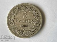 Belgium Rare Silver Coin 5 Francs 1833 Silver Leopold I