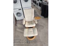 FOTOLIU RELAX DIN PIELE CU TABURET PENTRU PICIOARE