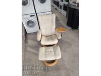 FOTOLIU RELAX DIN PIELE CU TABURET PENTRU PICIOARE