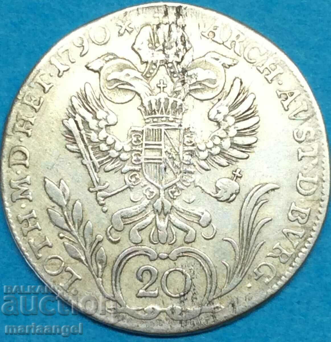 20 Kreuzers 1790 F Austria Hall Tyrol ασημί - εκτός σπανίου με τιμή 84.00 BGN | € 42.95