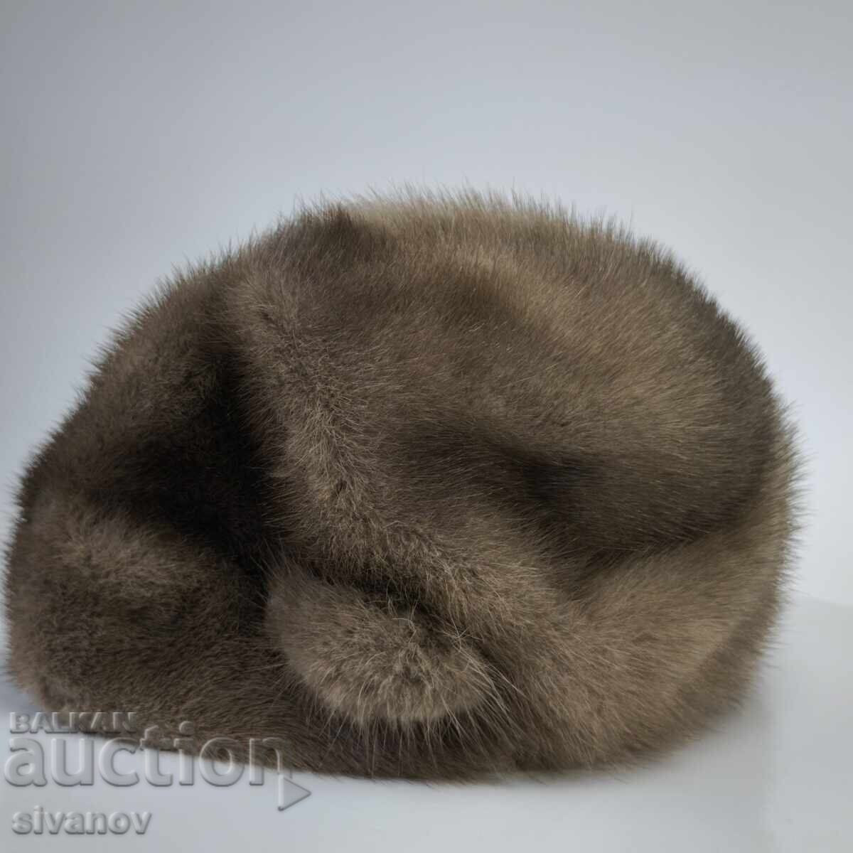 Auction  Old Soviet leather hat mink fur #6213