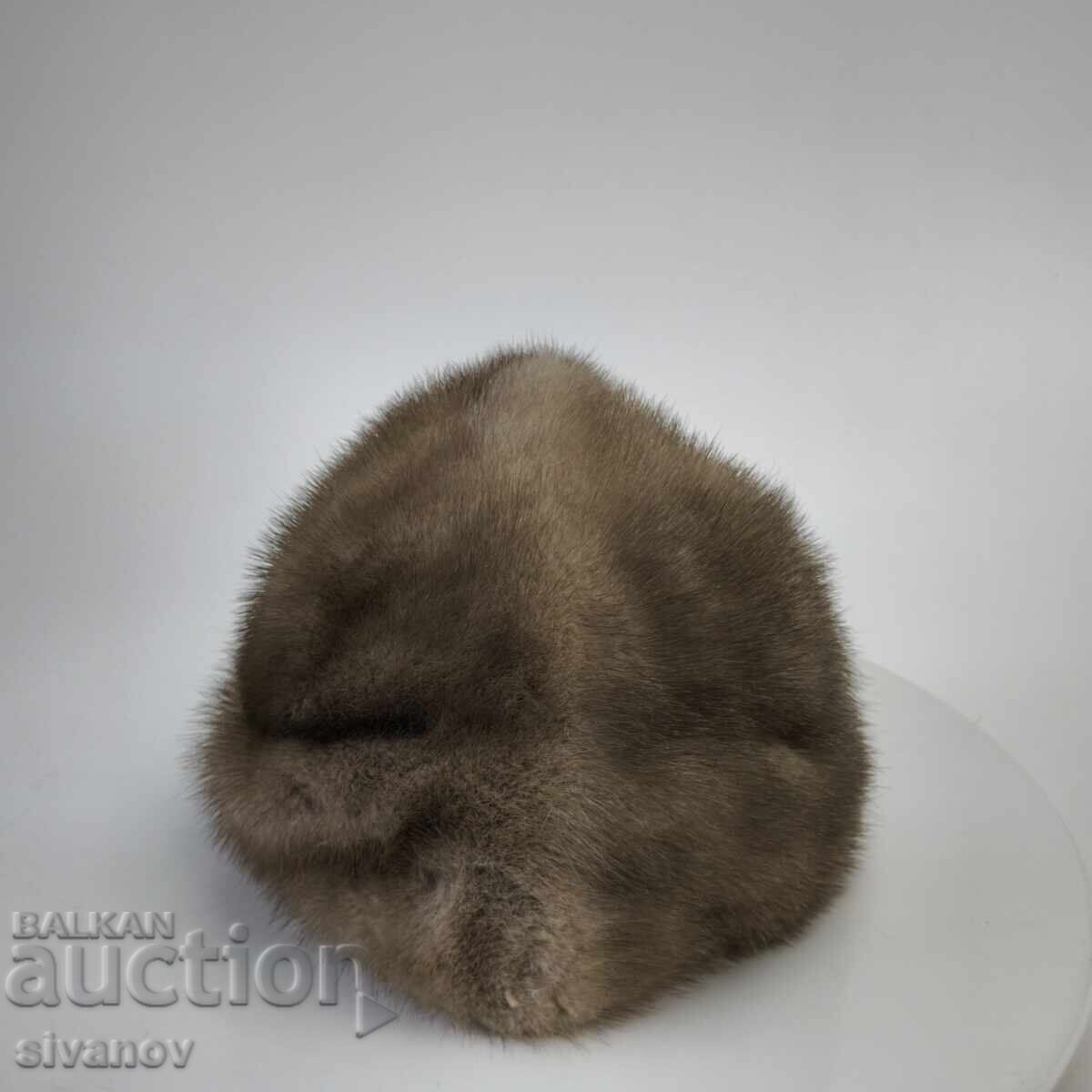 Old Soviet leather hat mink fur #6213