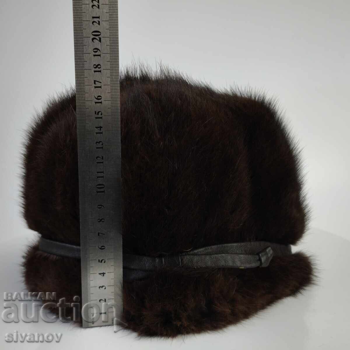 Παλιό σοβιετικό δερμάτινο καπέλο από γούνα βίδρας #6214 - 7