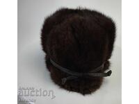 Pălărie de piele sovietică veche, blană de nurcă #6214