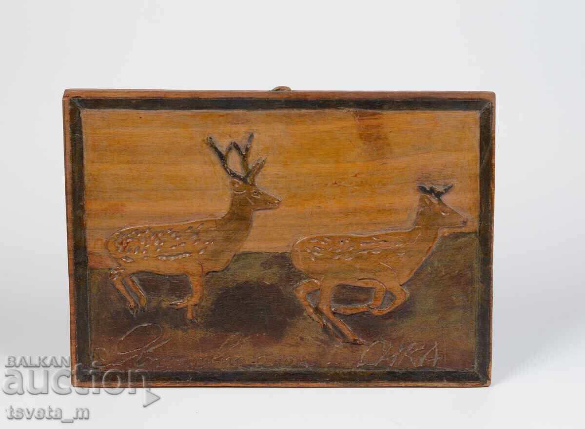 Sculptură în lemn Cerbi Sika Japonezi