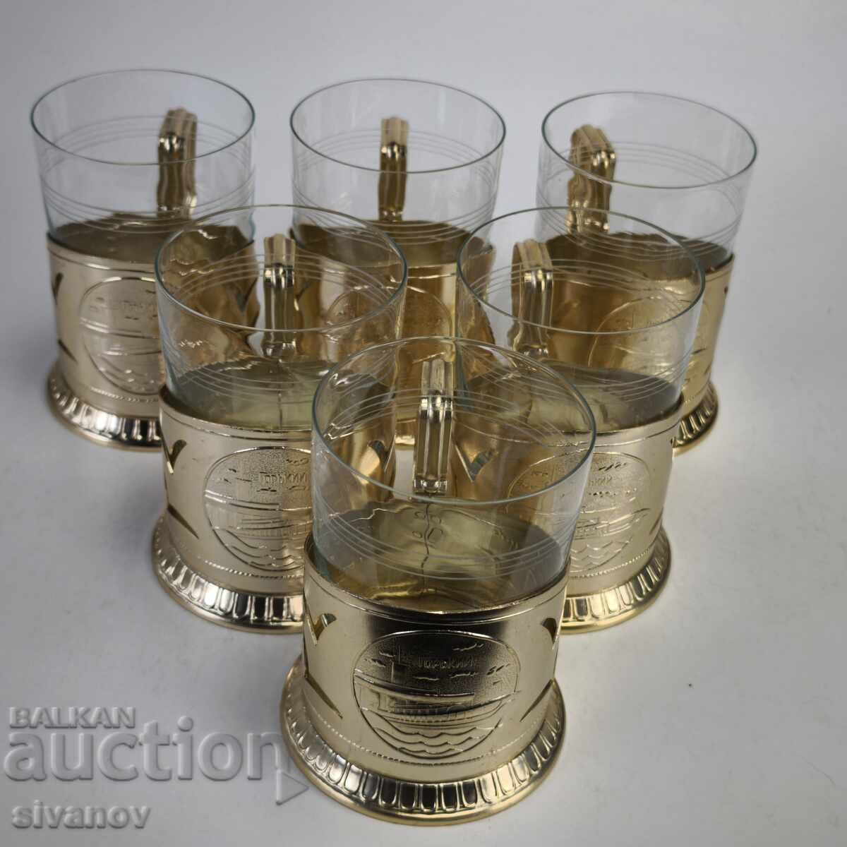 Σετ από 6 σουβέρ με ποτήρια, σερβίτσιο ΕΣΣΔ #6215 με τιμή 59.99 BGN | € 30.67