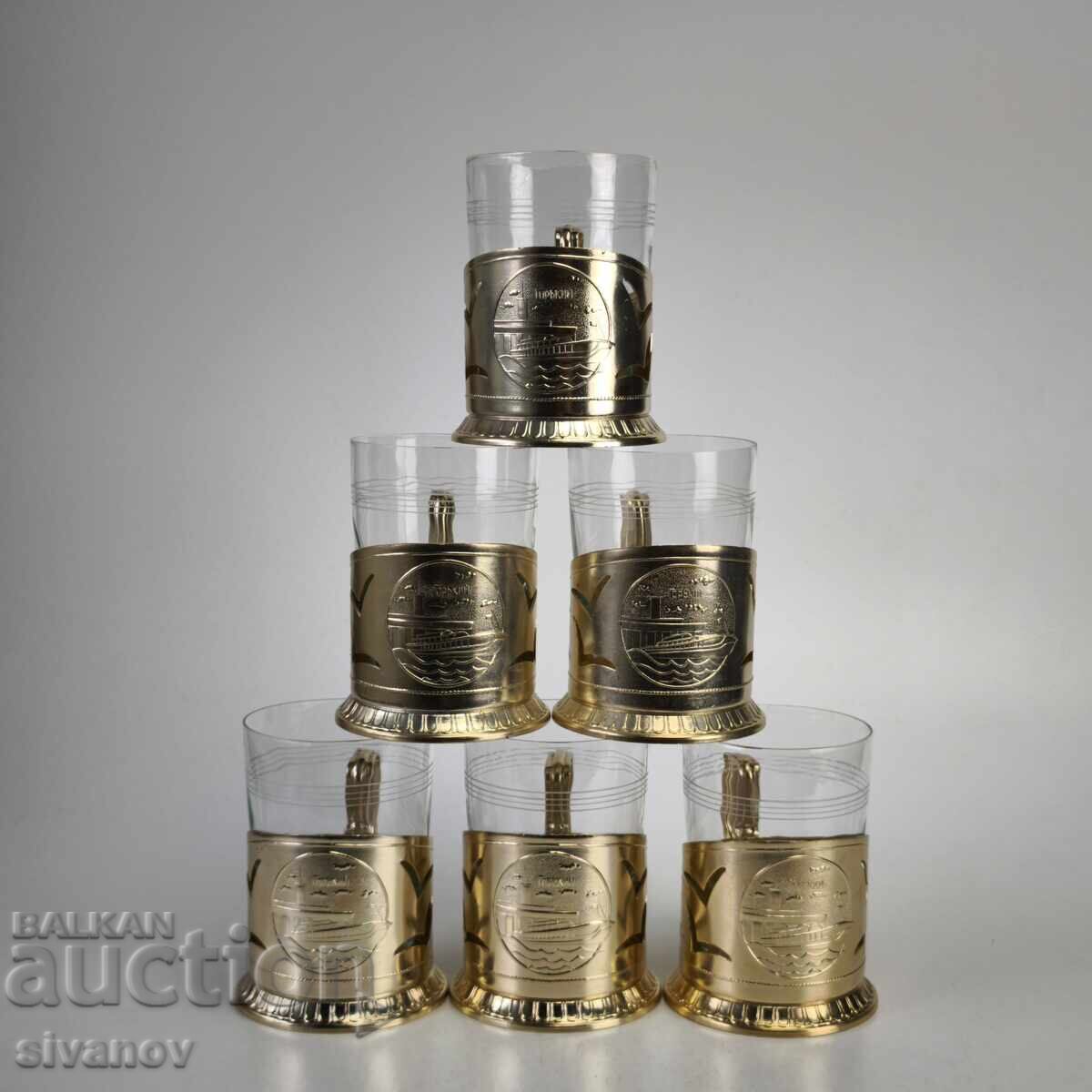 Σετ από 6 σουβέρ με ποτήρια, σερβίτσιο ΕΣΣΔ #6215