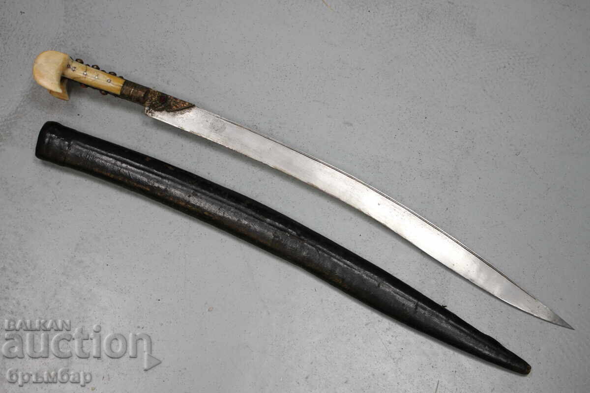 Οθωμανικό βαλκανικό γιαταγάνι, αγκουλάκ, λευκά χερούλια με θήκη - 5