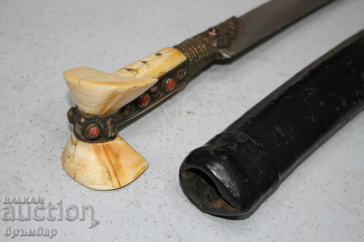 Οθωμανικό βαλκανικό γιαταγάνι, αγκουλάκ, λευκά χερούλια με θήκη - 7