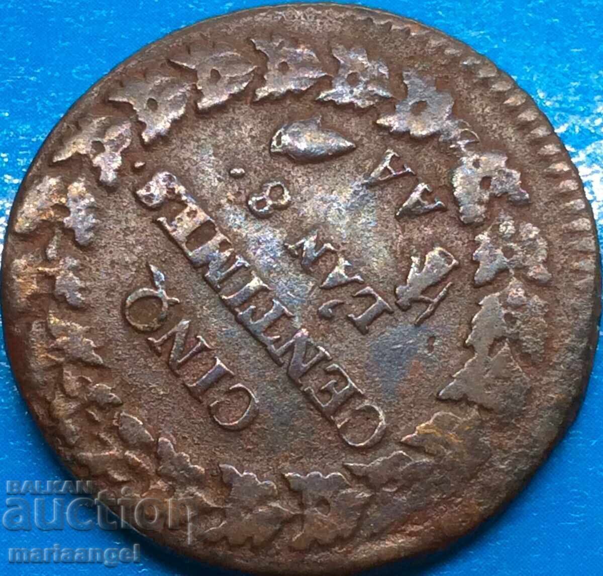 Franța 5 centimes 1799 LAN 8 Franța Consulatul lui Napoleon - 5 Franța 5 centimes 1799 LAN 8 Franța Consulatul lui Napoleon - 5