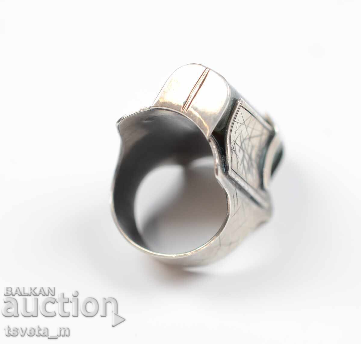 Ανδρικό ασημένιο δαχτυλίδι και μενταγιόν σταυρός με μοσχοαχάτη 35,2 γρ - 5