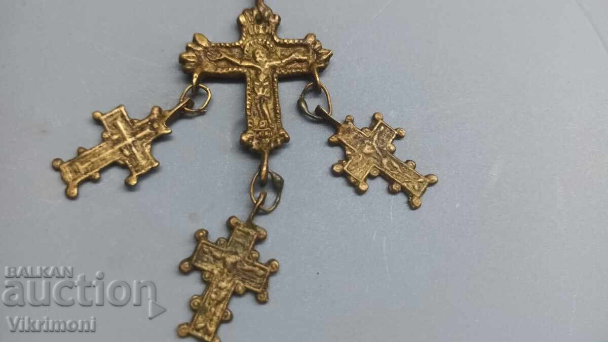 Παράδοση Χάλκινο αναγεννησιακό κόσμημα, σταυρός, Παναγία, Ιησούς