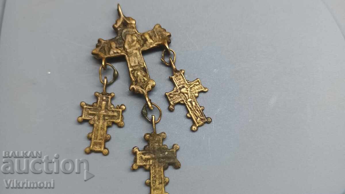 Χάλκινο αναγεννησιακό κόσμημα, σταυρός, Παναγία, Ιησούς - 7