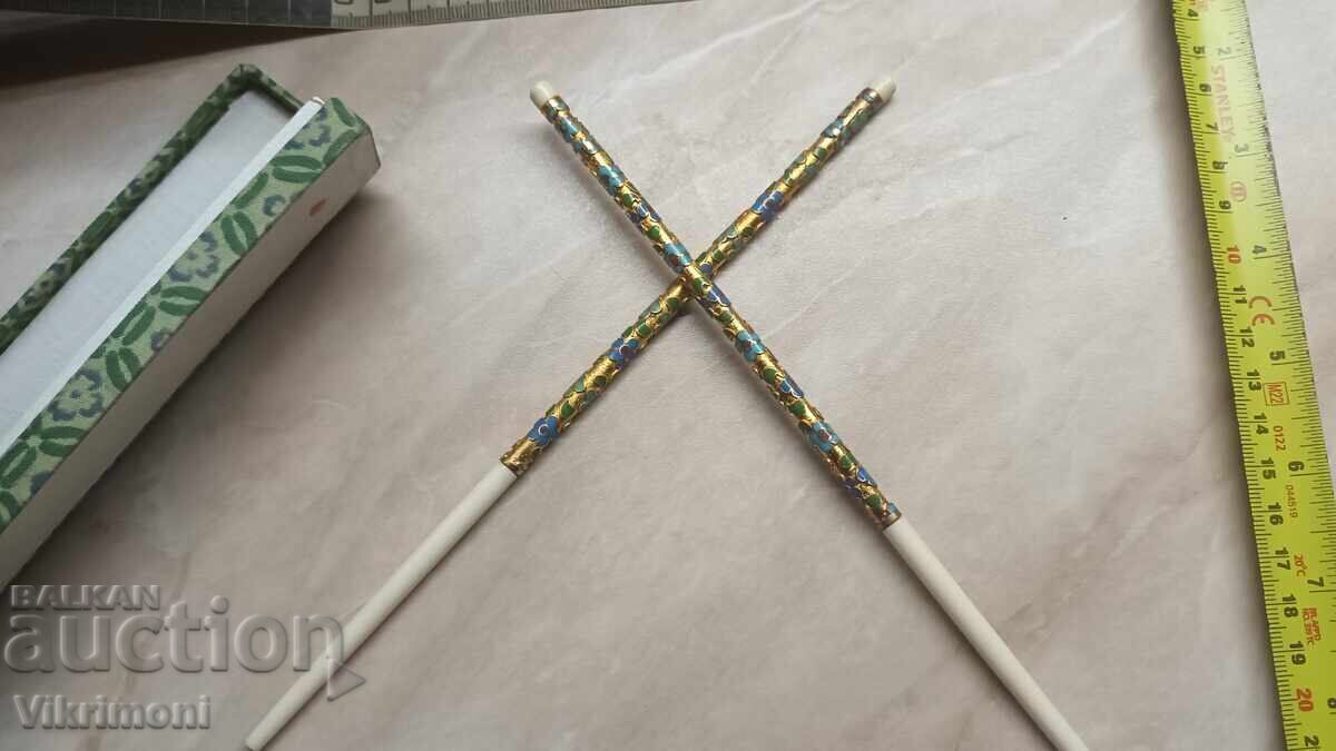 Auction  Chopsticks, eating sticks, Cloisonné, gilding, bone, sushi
