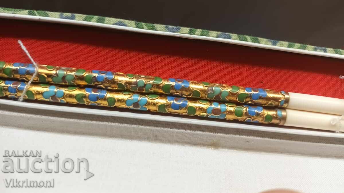 Ξυλάκια, ραβδιά για φαγητό, Cloisonné, επιχρύσωση, κόκαλο, σούσι - 6