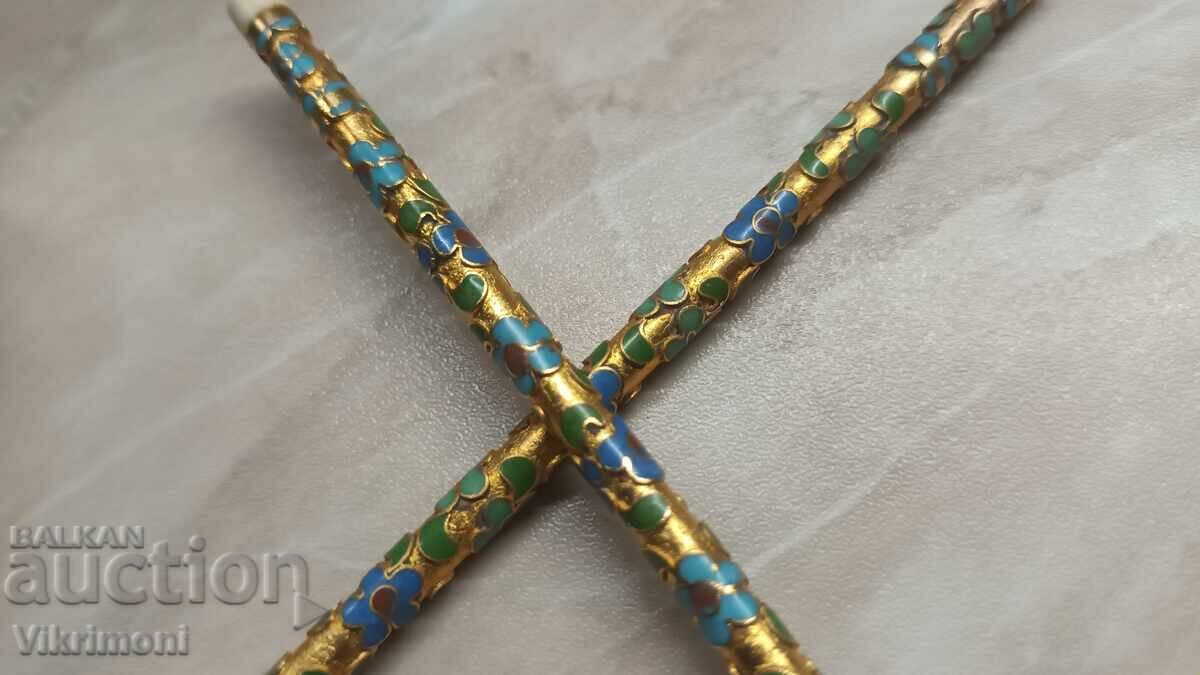 Ξυλάκια, ραβδιά για φαγητό, Cloisonné, επιχρύσωση, κόκαλο, σούσι