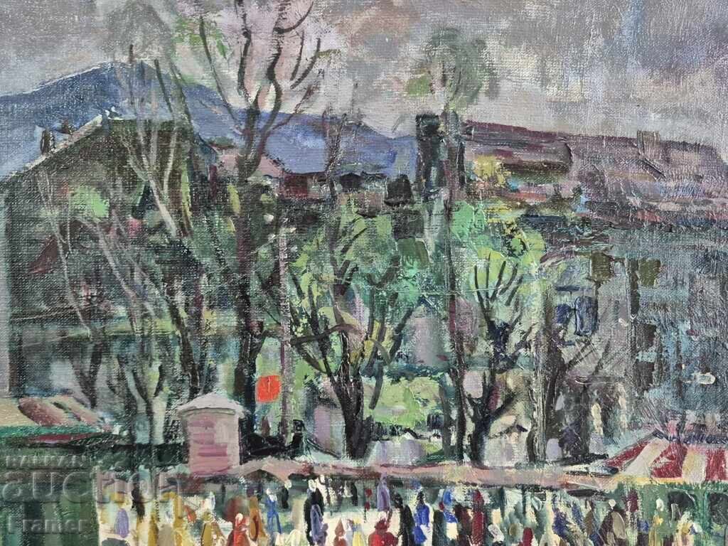 Evgeni Tomov /1934-2006/ Piata femeilor Sofia 1974 ulei - 6