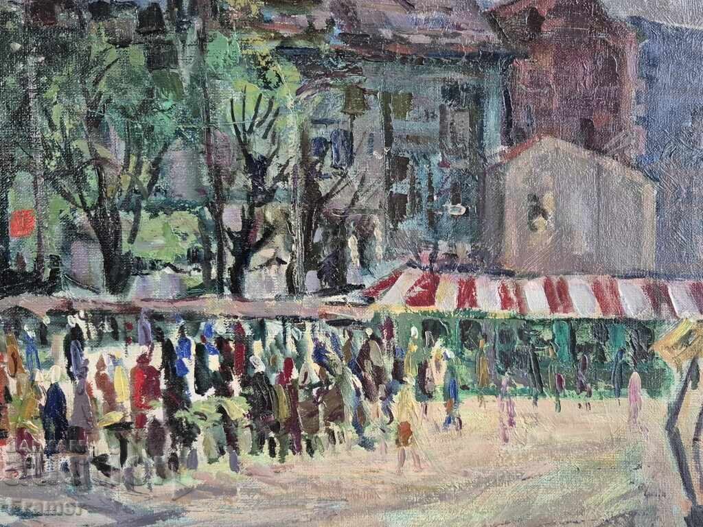 Evgeni Tomov /1934-2006/ Piata femeilor Sofia 1974 ulei - 7