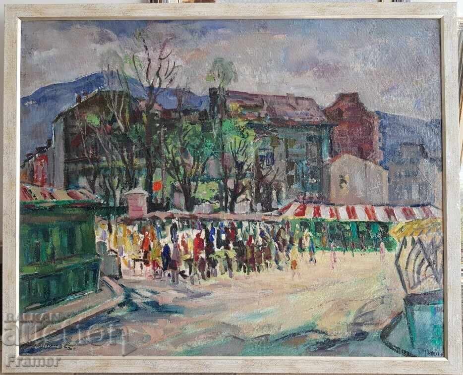 Евгени Томов /1934-2006/ Женскиат пазар София 1974 масло