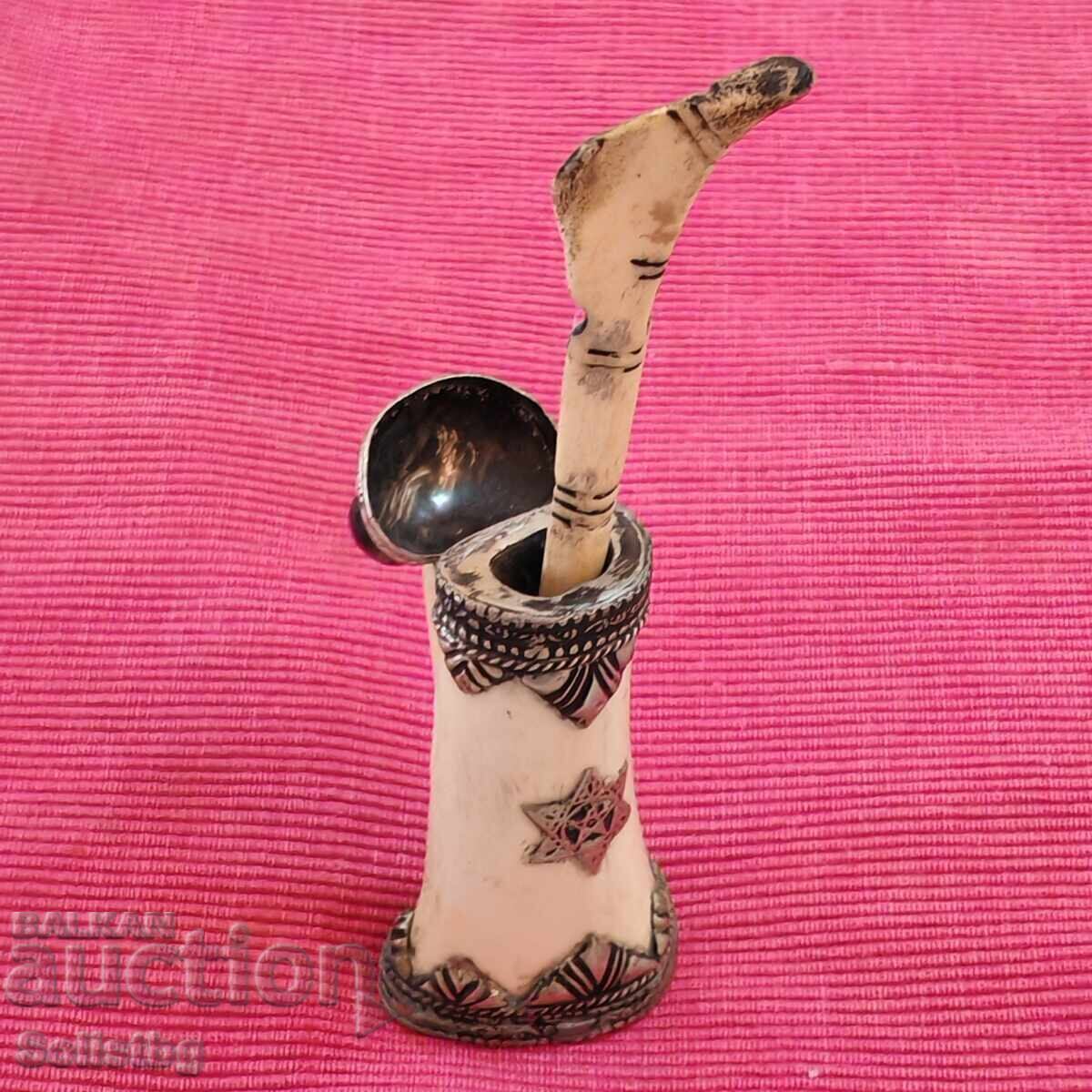 Delivery of Old Jewish inkwell made of bone