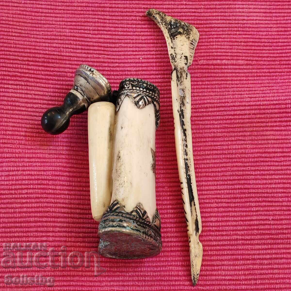 Old Jewish inkwell made of bone - 5