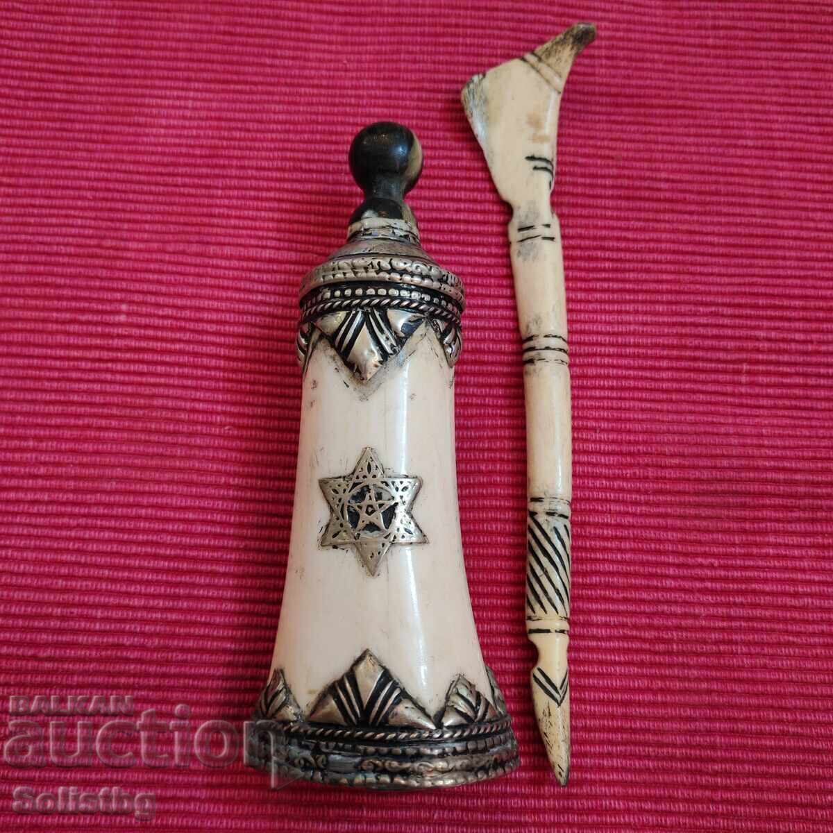 Old Jewish inkwell made of bone - 7