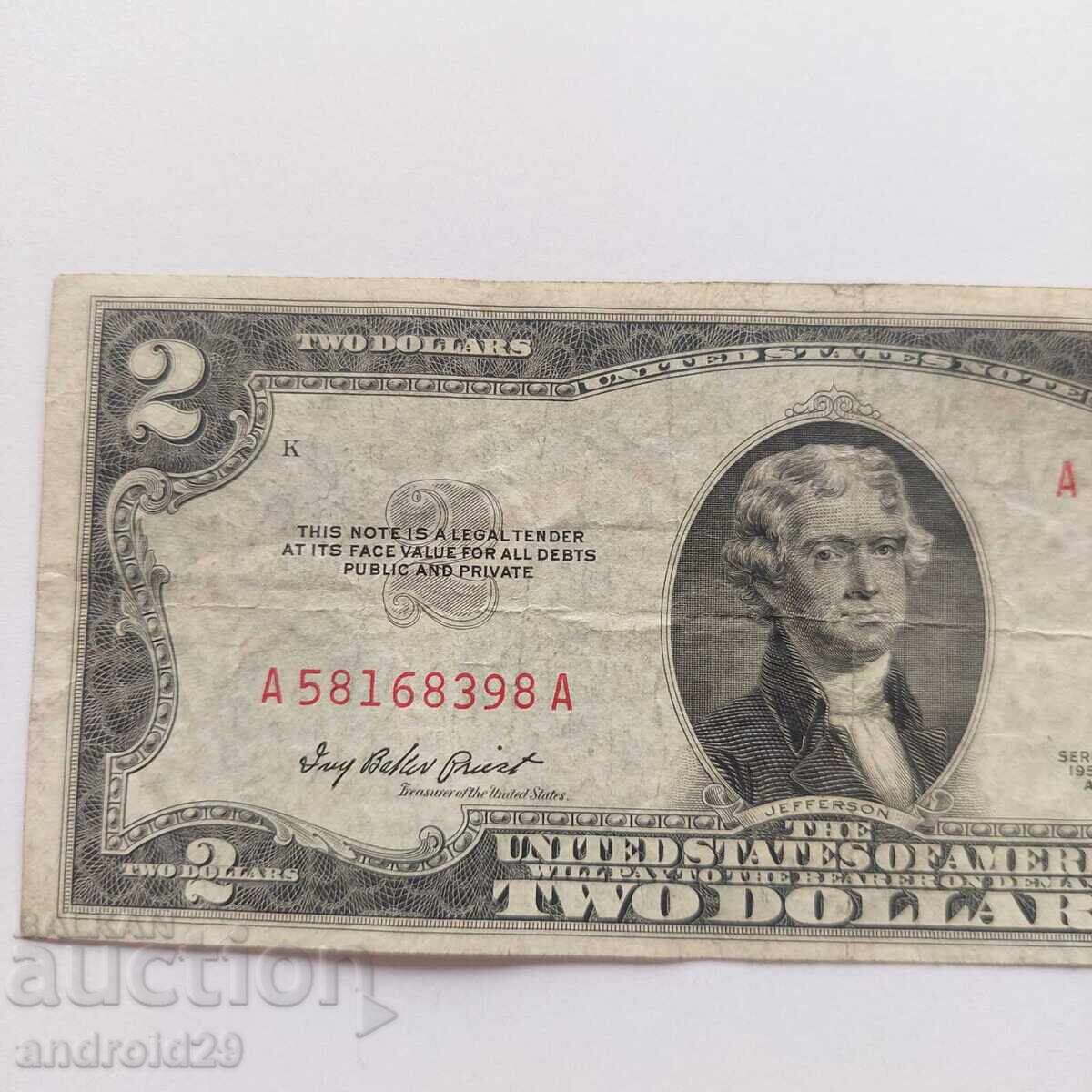 Livrarea 2 Dolari 1953 SUA, Sigiliu roșu / Bancnotă