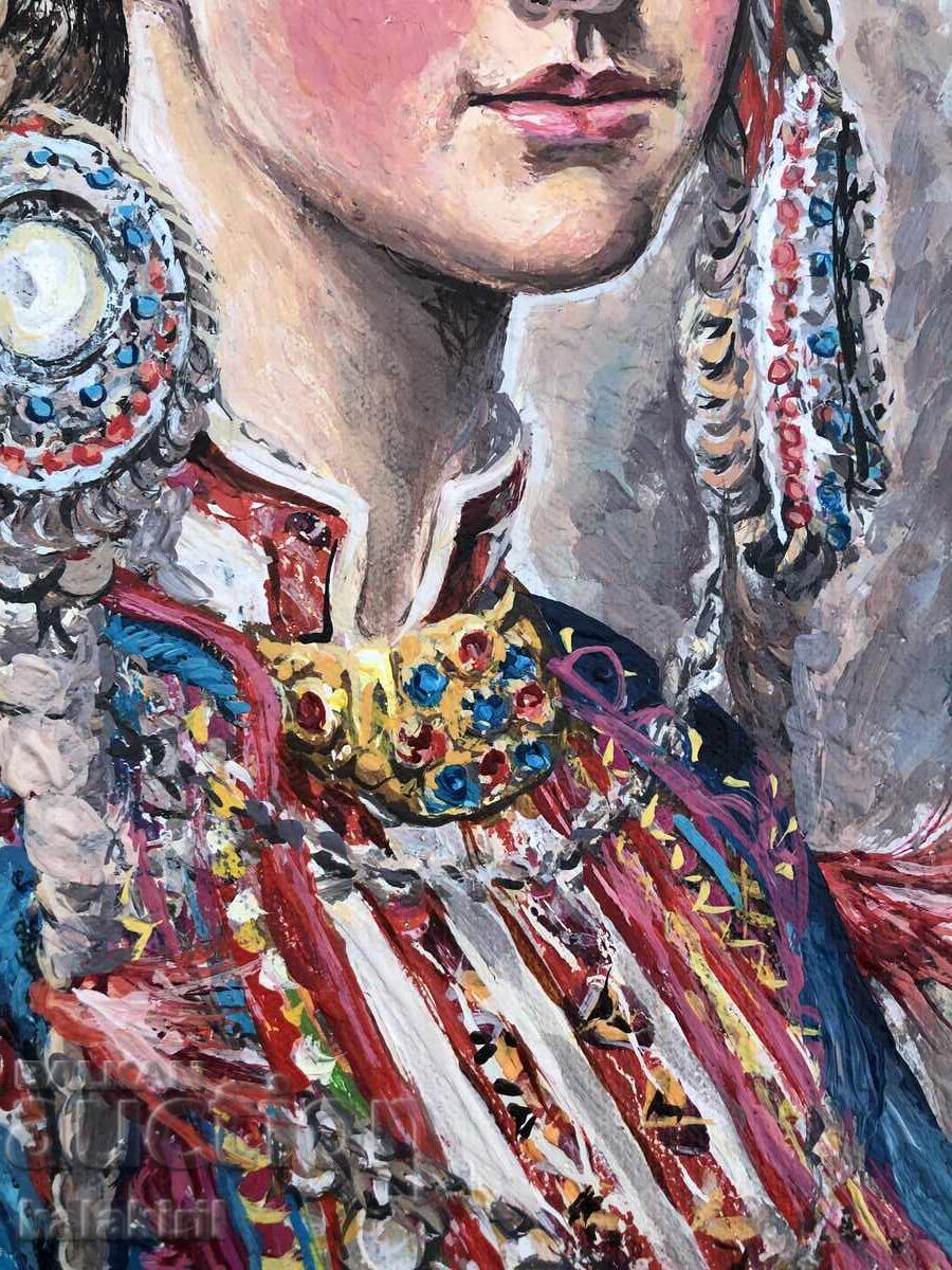 Bulgăroaică cu garoafe și bănuți cu preț 1200.00 BGN | € 613.55