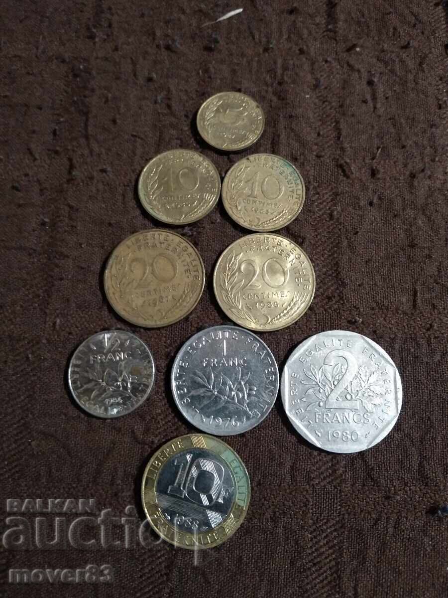 Νομίσματα Γαλλίας 1967-1988. Λοτ 9 τεμαχίων
