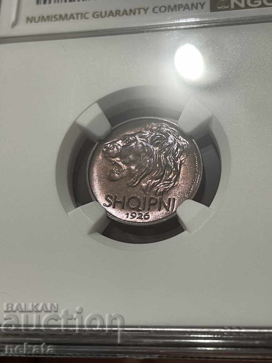 Licitație Albania 5 qindarka lek, 1926 g. MS66RB NGC