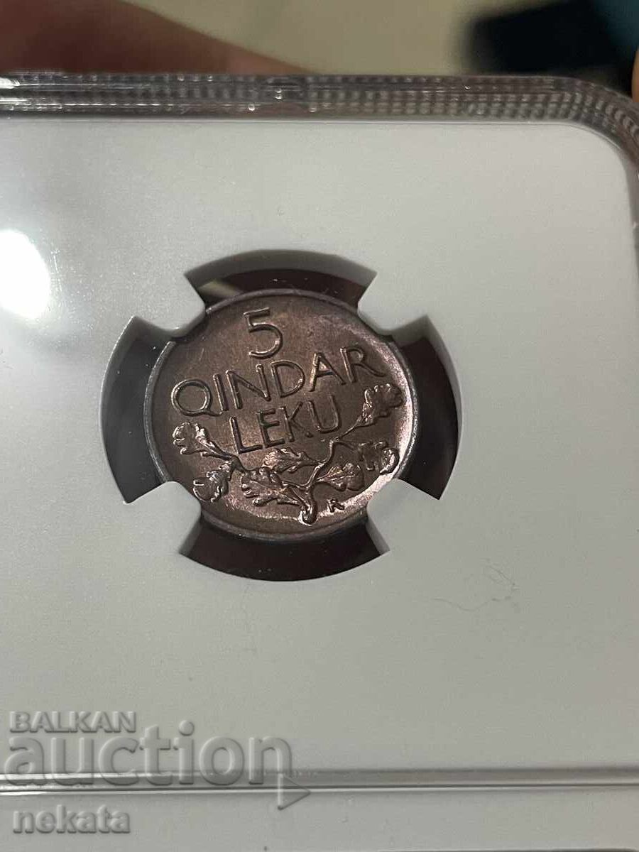 Albania 5 qindarka lek, 1926 g. MS66RB NGC - 5