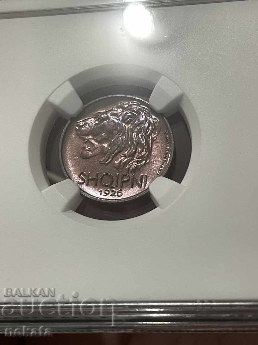 Albania 5 qindarka lek, 1926 g. MS66RB NGC