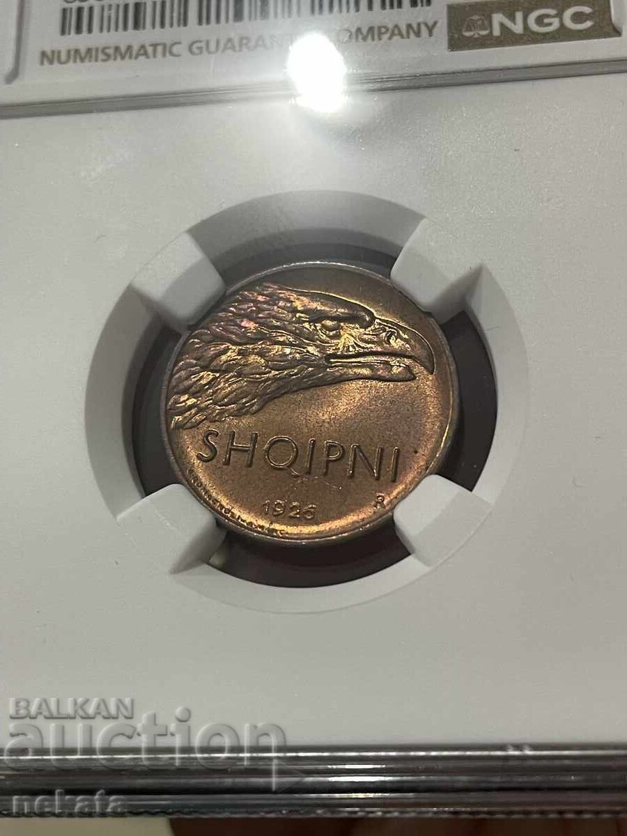 Albania 10 Qindar Lek, 1926, MS65RB NGC with price 500.00 BGN | € 255.65