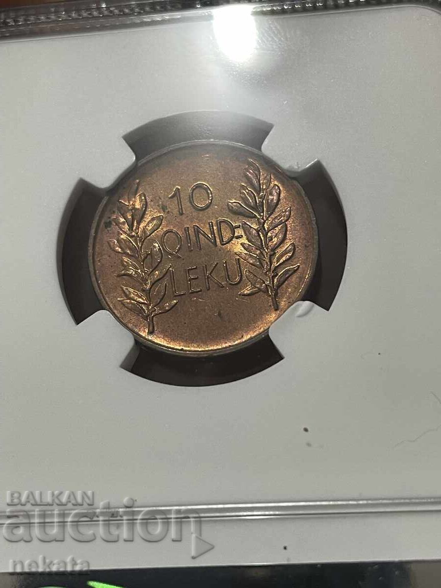 Albania 10 Qindar Lek, 1926, MS65RB NGC - 5