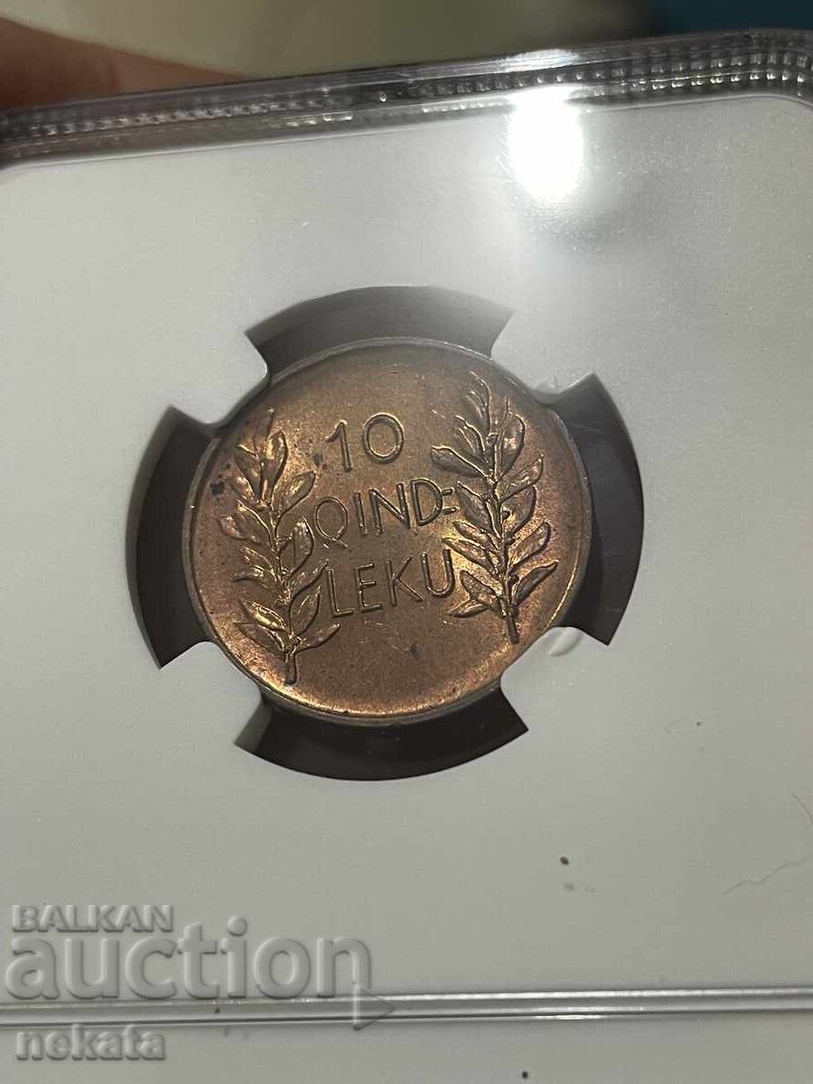 Albania 10 Qindar Lek, 1926, MS65RB NGC - 7