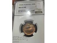 Albania 10 qindar lek, 1926 g. MS65RB NGC