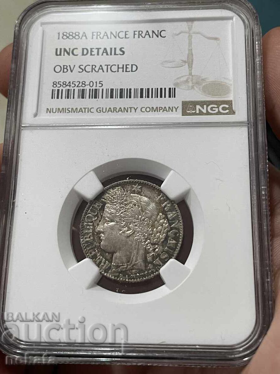 France 1 Franc, 1888 A (Mint: Paris) UNC NGC with price 150.00 BGN | € 76.69