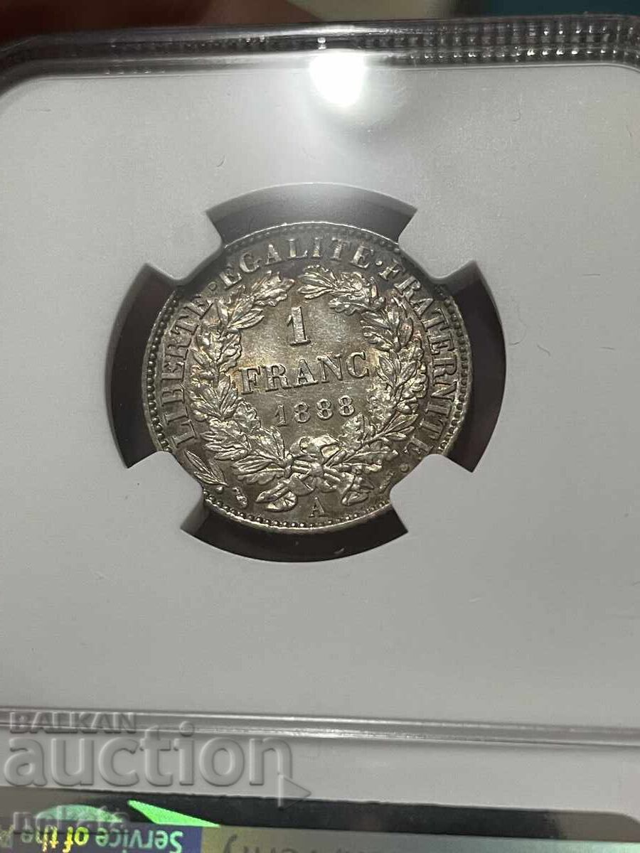 Delivery of France 1 Franc, 1888 A (Mint: Paris) UNC NGC