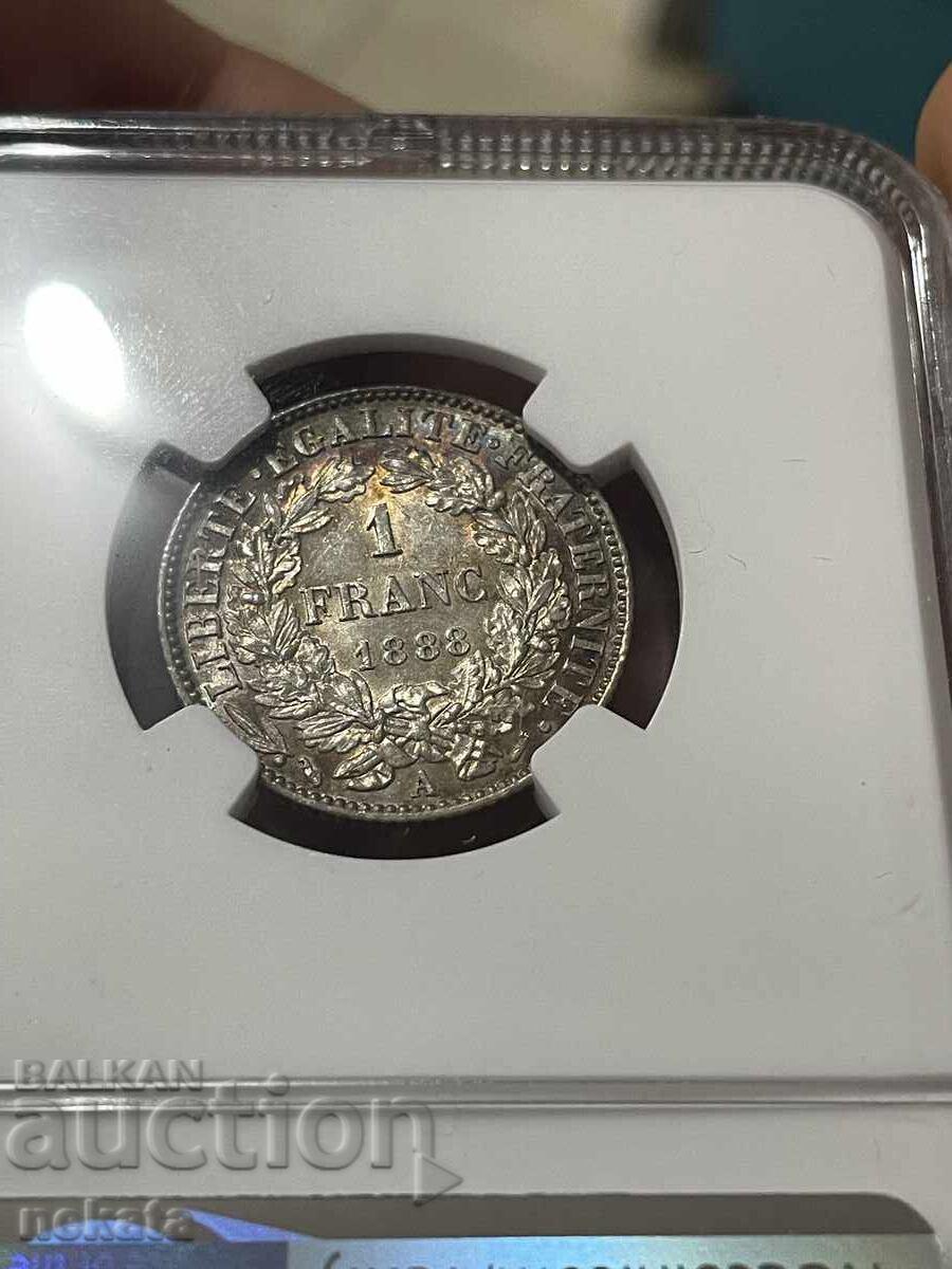 France 1 Franc, 1888 A (Mint: Paris) UNC NGC - 5