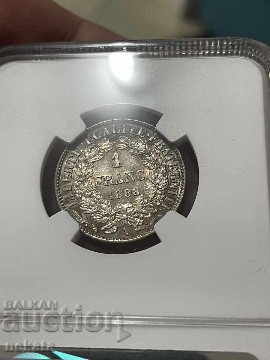 France 1 Franc, 1888 A (Mint: Paris) UNC NGC - 6