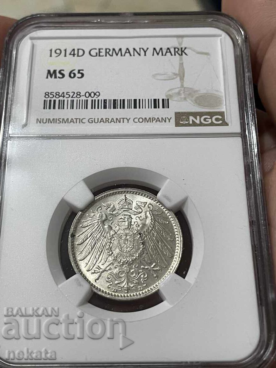 Germania 1 marcă, 1914, MS65 NGC cu preț 160.00 BGN | € 81.81 Germania 1 marcă, 1914, MS65 NGC cu preț 160.00 BGN | € 81.81