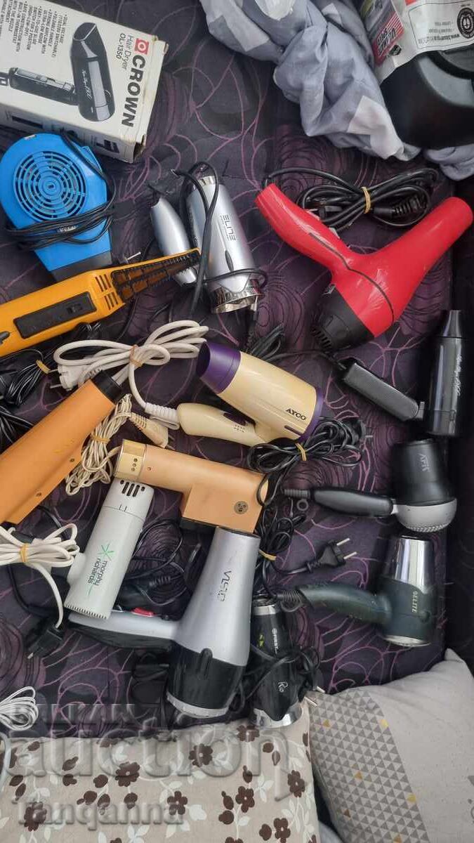 Large lot of hair dryers
